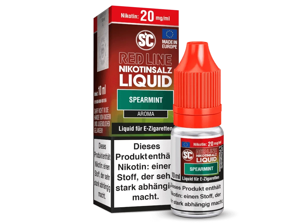 SC - Red Line - Spearmint- Nikotinsalz Alle Liquids der SC Red Line Serie bestehen aus überdosierten Geschmäckern, die Sie schon aus Einweg E-Zigaretten kennen. Daher entfalten die SC Red Line Nikotinsalz Liquids im niedrigen Leistungsbereich mehr Aroma a