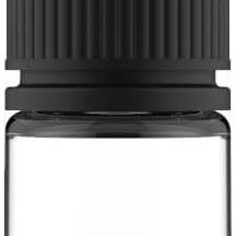 Chubby Gorilla 10 ml translucent bottle with a black cap, featuring a child-proof closure and narrow filling aid.