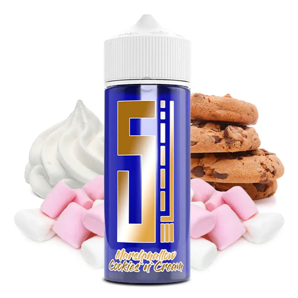 5EL Blue Overdosed aroma bottle with marshmallows and cookies for Cookies'n'Cream flavor.