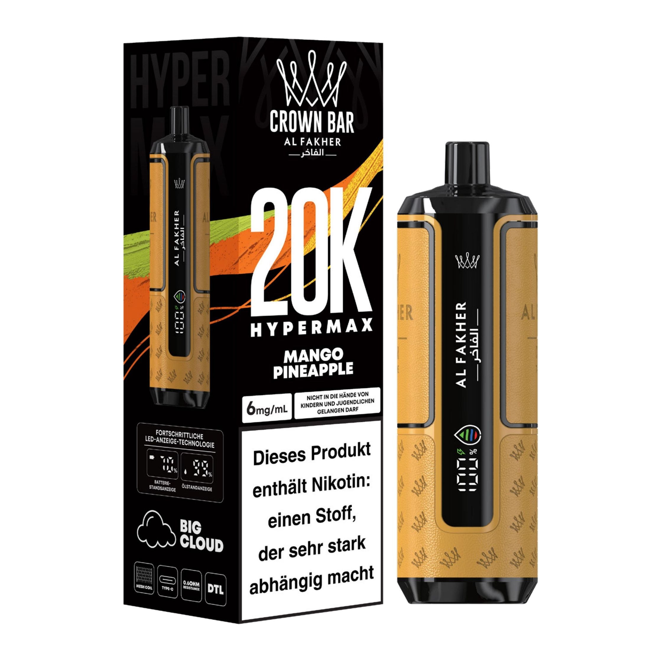 👑 Al Fakher Crown Bar Hypermax 20k – Dein Vape-Erlebnis der Extraklasse!