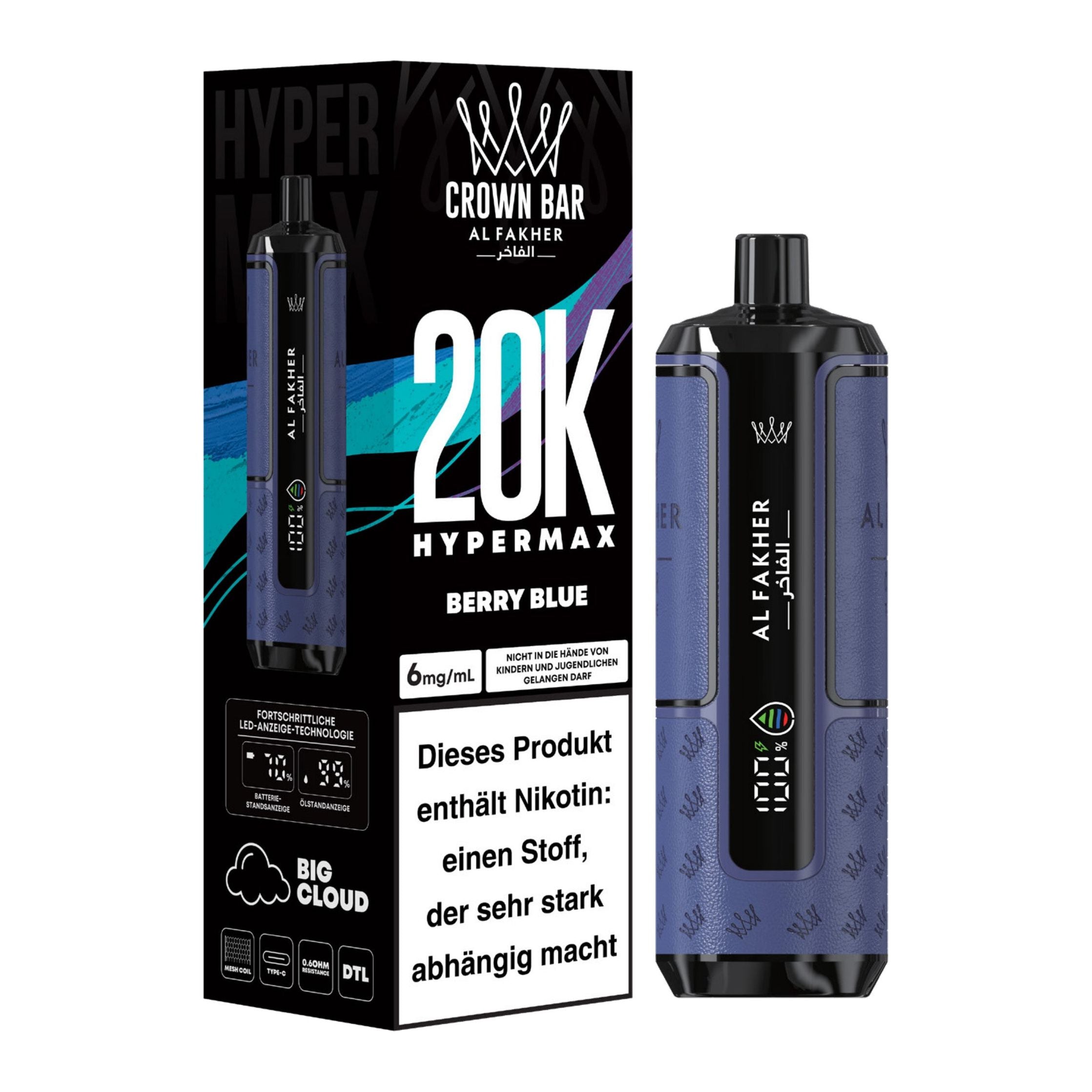 👑 Al Fakher Crown Bar Hypermax 20k – Dein Vape-Erlebnis der Extraklasse!