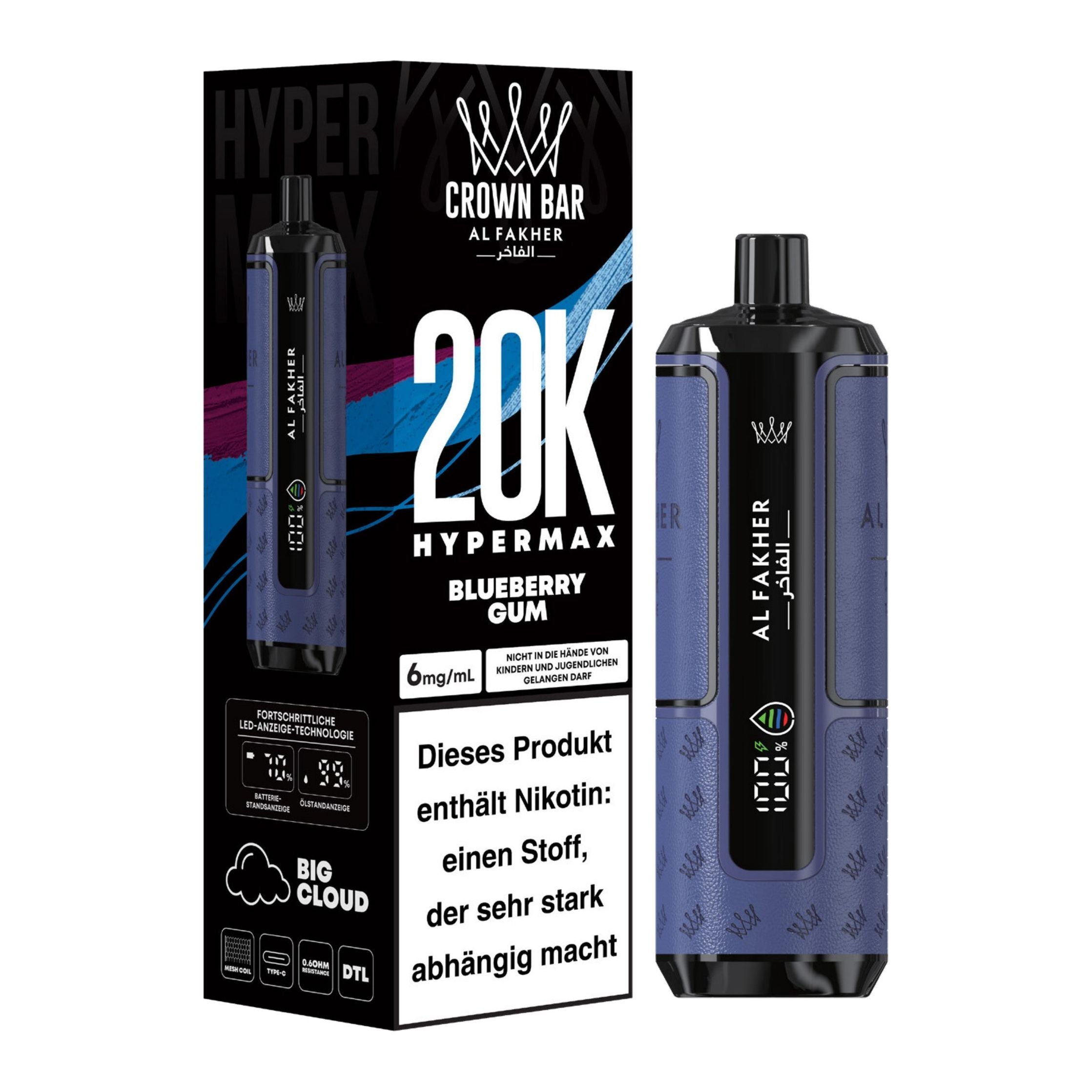 👑 Al Fakher Crown Bar Hypermax 20k – Dein Vape-Erlebnis der Extraklasse!