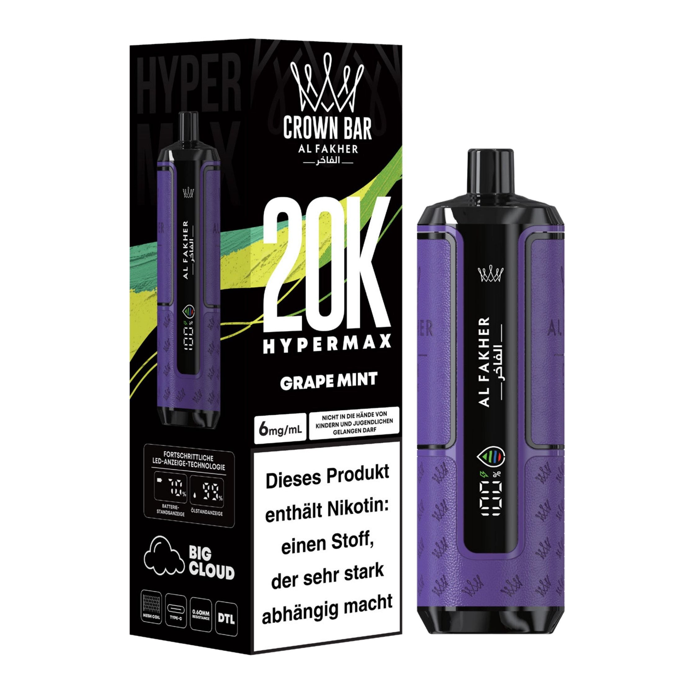 👑 Al Fakher Crown Bar Hypermax 20k – Dein Vape-Erlebnis der Extraklasse!