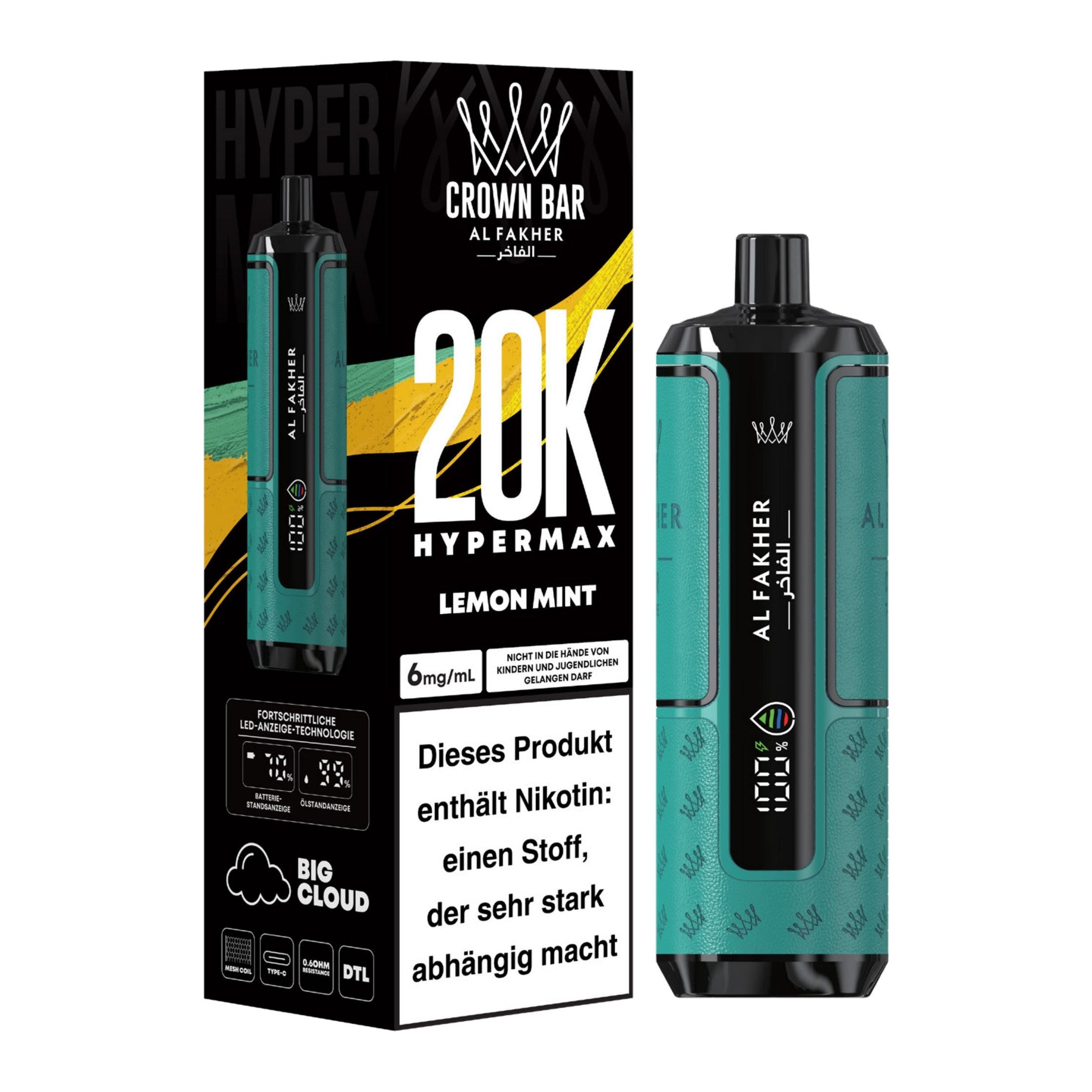 👑 Al Fakher Crown Bar Hypermax 20k – Dein Vape-Erlebnis der Extraklasse!
