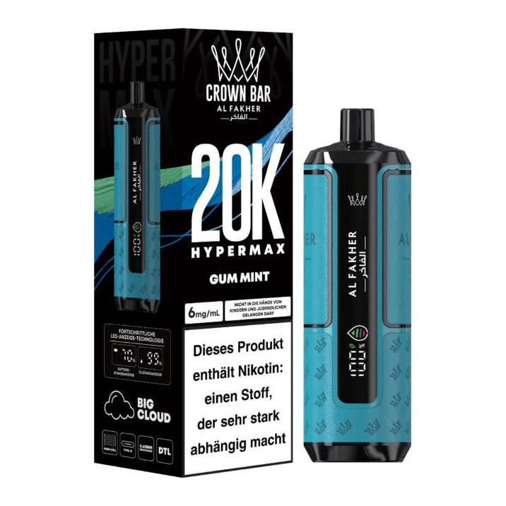 Al Fakher Crown Bar Hypermax 20k Dein Vape-Erlebnis der Extraklass Al Fakher Crown Bar Hypermax 20k Dein Vape-Erlebnis der Extraklass