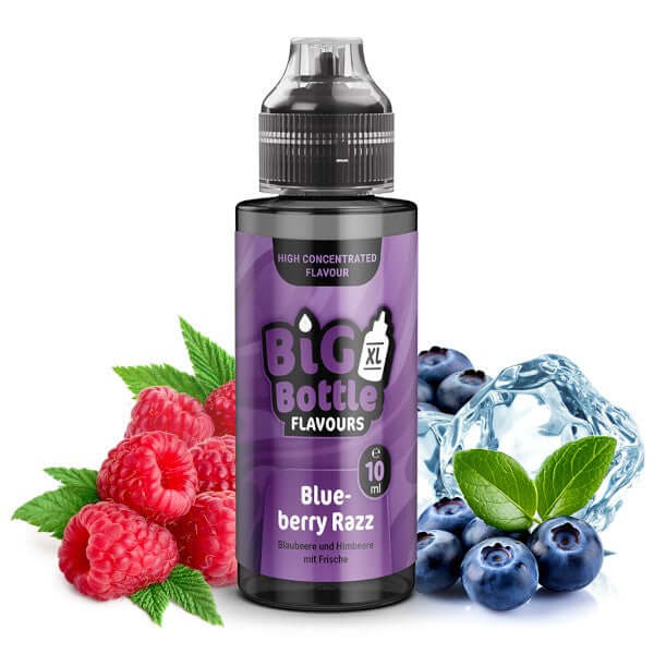 Big Bottle Blueberry Razz aroma with blueberries and raspberries, showcasing fruity flavor and freshness.