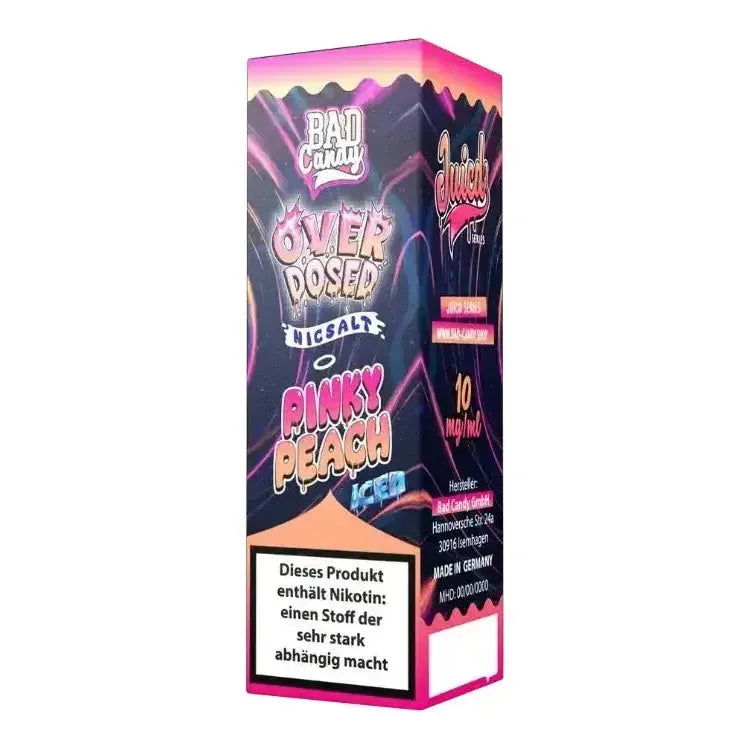 Bad Candy JUICD Nikotinsalz Liquid - Pinky Peach Ice flavor packaging, vibrant design, 10 mg nicotine.