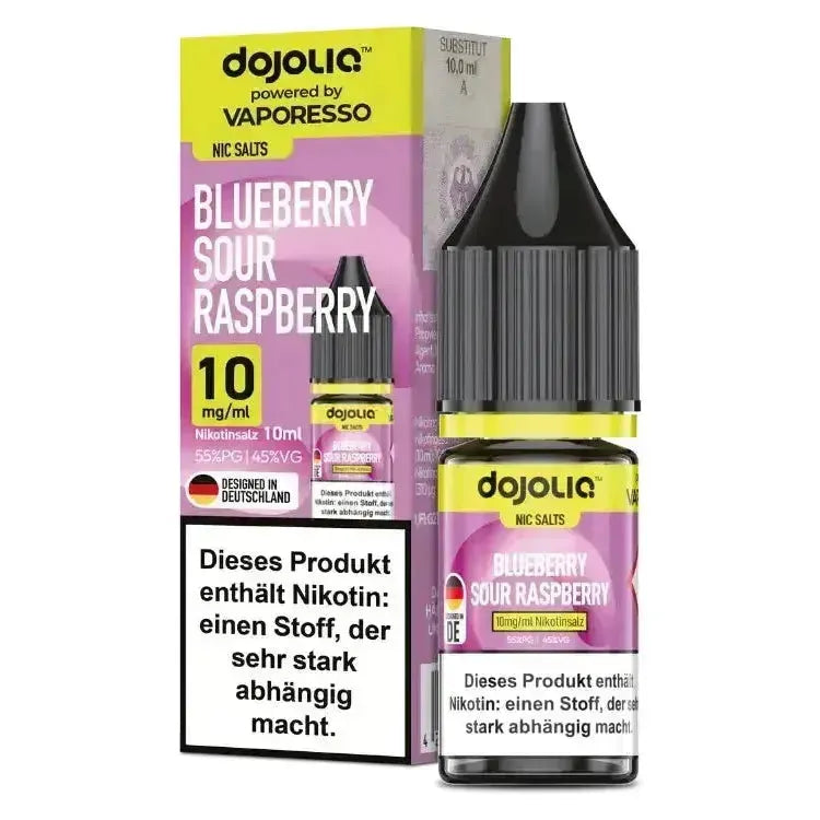 Dojoliq Blueberry Sour Raspberry Nikotinsalz Liquid 10 mg, 10 ml Flasche, intensives Geschmackserlebnis für Dampfer.