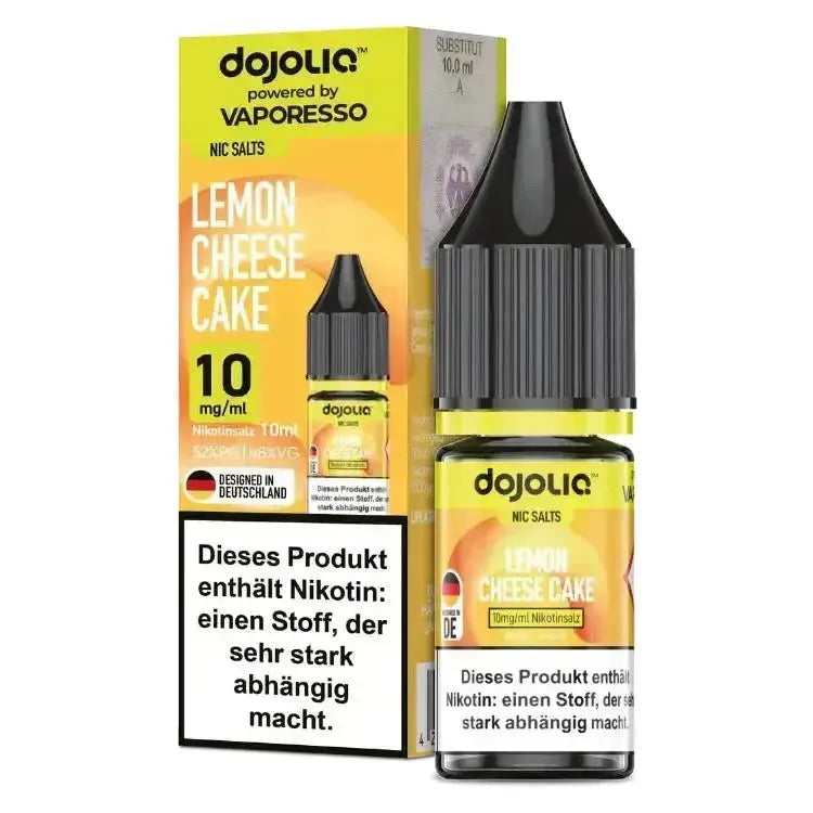 Dojoliq Nikotinsalz Liquid Lemon Cheese Cake 10 mg, 10 ml Flasche für intensives Dampferlebnis.