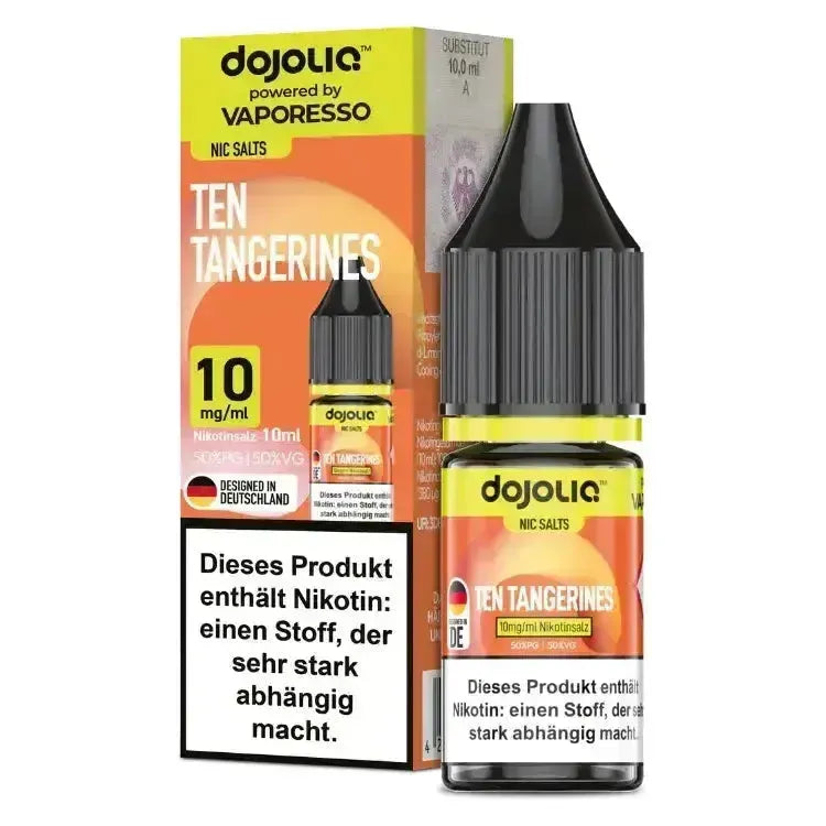 Dojoliq Nikotinsalz Liquid Ten Tangerines 10mg/ml in 10ml Flasche, für intensives Dampfen.