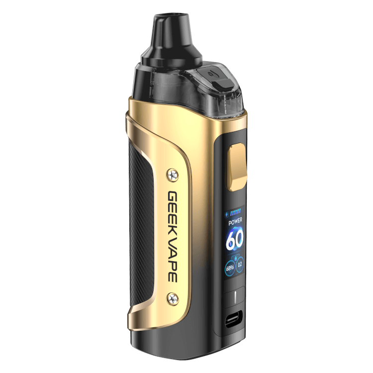 GeekVape Aegis Boost 3 E-Zigaretten-Set in gold, featuring a digital display and compact design.