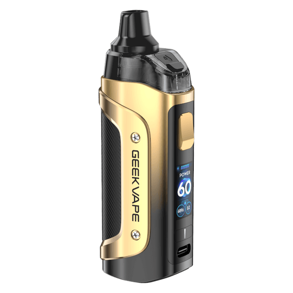 GeekVape Aegis Boost 3 E-Zigaretten-Set in gold, featuring a digital display and compact design.