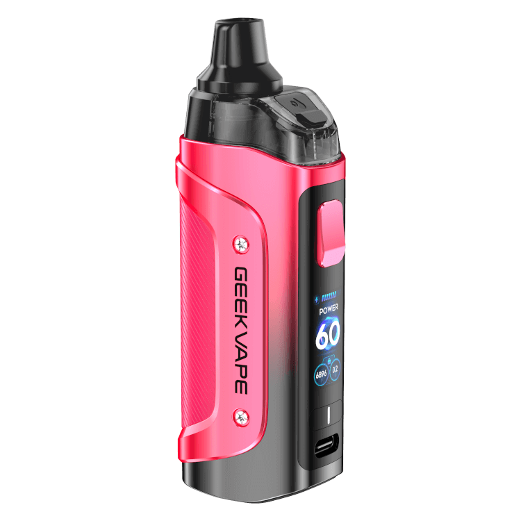 GeekVape Aegis Boost 3 E-Zigaretten-Set in Pink with digital display and USB charging port.