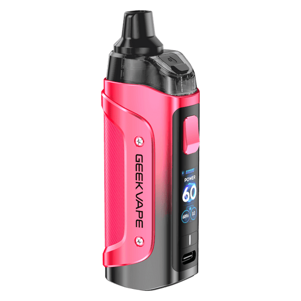 GeekVape Aegis Boost 3 E-Zigaretten-Set in Pink with digital display and USB charging port.