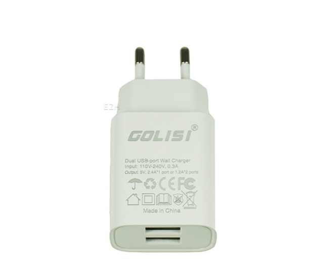 Golisi - Port 2 USB Netzteil Das 2 Port USB Netzteil der Marke Golisi ist zum Aufladen verschiedener Geräte via USB geeignet. Daten• 5V/2400mA x 1 oder 1200mA x 2• 2 USB-Anschlüsse Inhalt1 x Golisi 2 Port USB Netzteil Golisi - Port 2 USB Netzteil Das 2 Po
