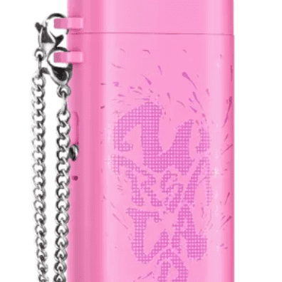 Lost Vape Ursa Cap in vibrant pink with chain, showcasing stylish and compact e-cigarette design.