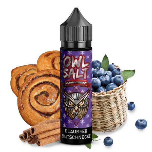 Blaubeer Zimtschnecke OWL Salt Aroma 10ml, mit Blaubeeren, Zimtschnecken und Zimtstangen.