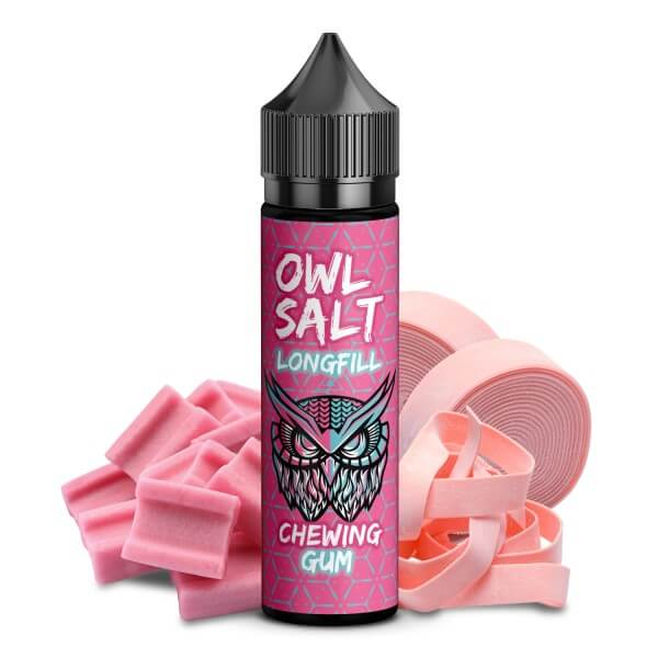 Owl Salt Longfill Chewing Gum 10ml bottle with vibrant packaging and colorful gum pieces.