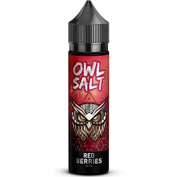 OWL Salt Red Berries Aroma vape juice bottle featuring vibrant berry design and owl illustration.