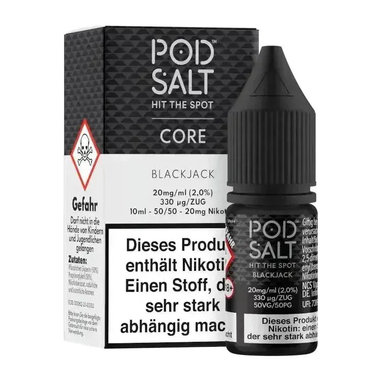 Pod Salt Core Blackjack Nikotinsalz Liquid 10ml, intensiver Lakritzgeschmack, geeignet für Pod-Systeme.