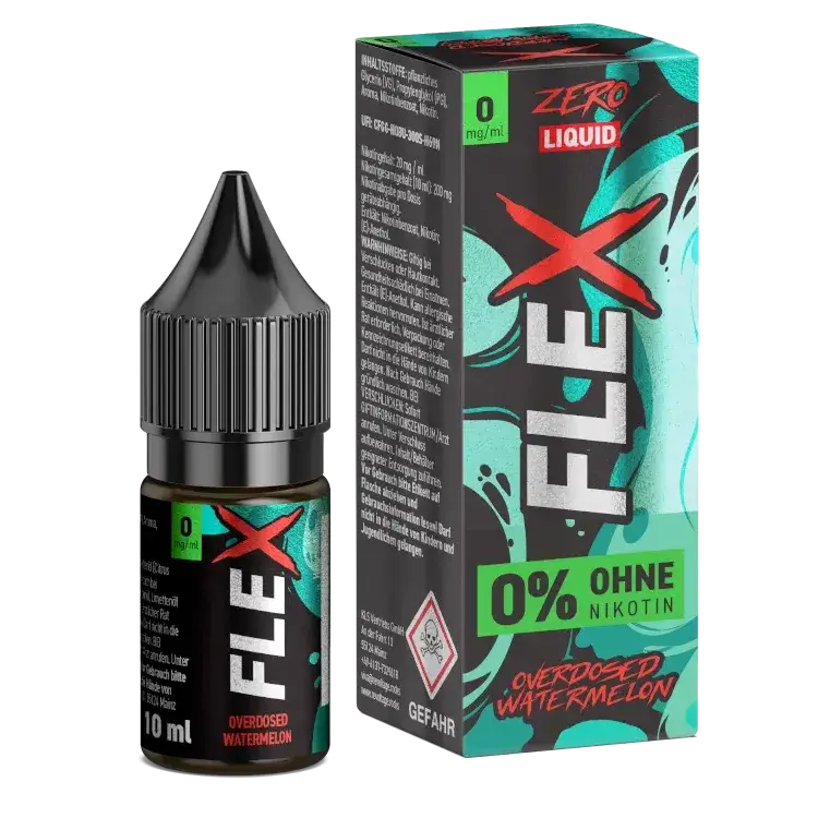 Revoltage Flex Nikotinsalz Liquid Watermelon 10ml bottle and packaging, nicotine-free e-liquid for refreshing flavor.