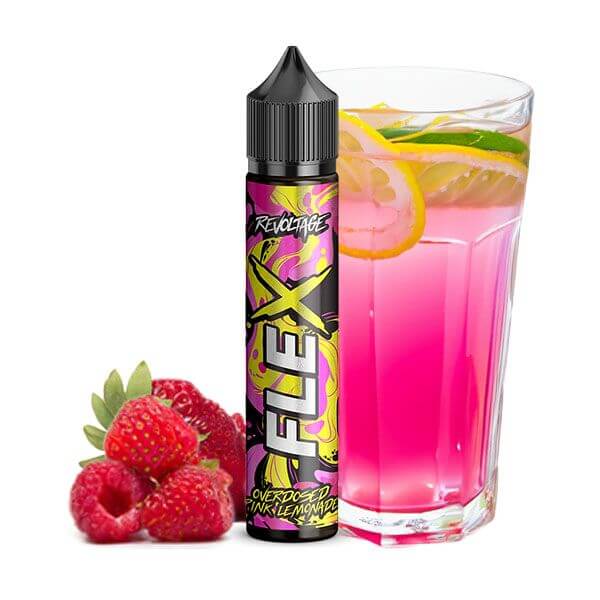 FLEX Aroma Overdosed Pink Lemonade by Revoltage with raspberry and refreshing lemonade drink.