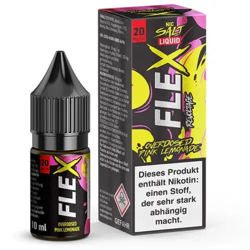 Revoltage FLEX Nicsalt Overdosed Pink Lemonade, 10ml bottle with vibrant packaging, perfect for summer vaping.