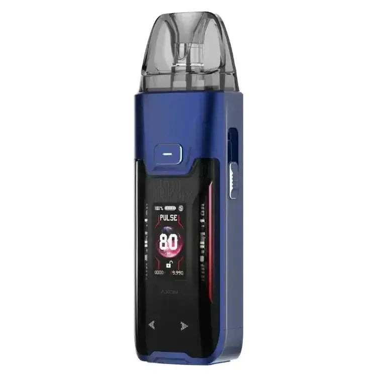 Vaporesso Luxe XR Max 2 Pod Kit in blue, showcasing its sleek design and digital display.