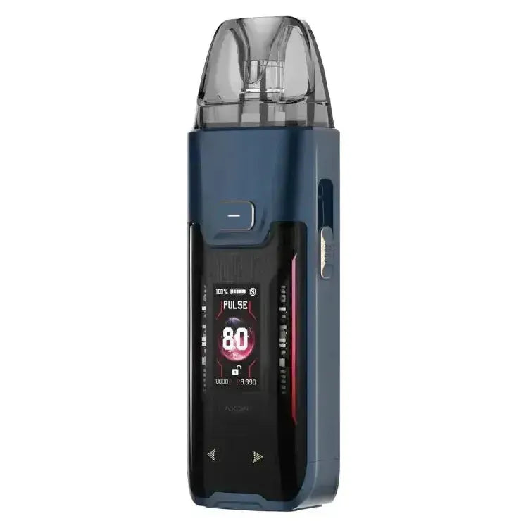 Vaporesso Luxe XR Max 2 pod kit in sleek blue design with digital display and advanced features.