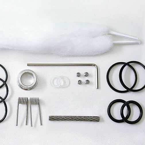 Brunhilde Top Coiler RTA replacement parts and accessories including coils, cotton, o-rings, and tools.