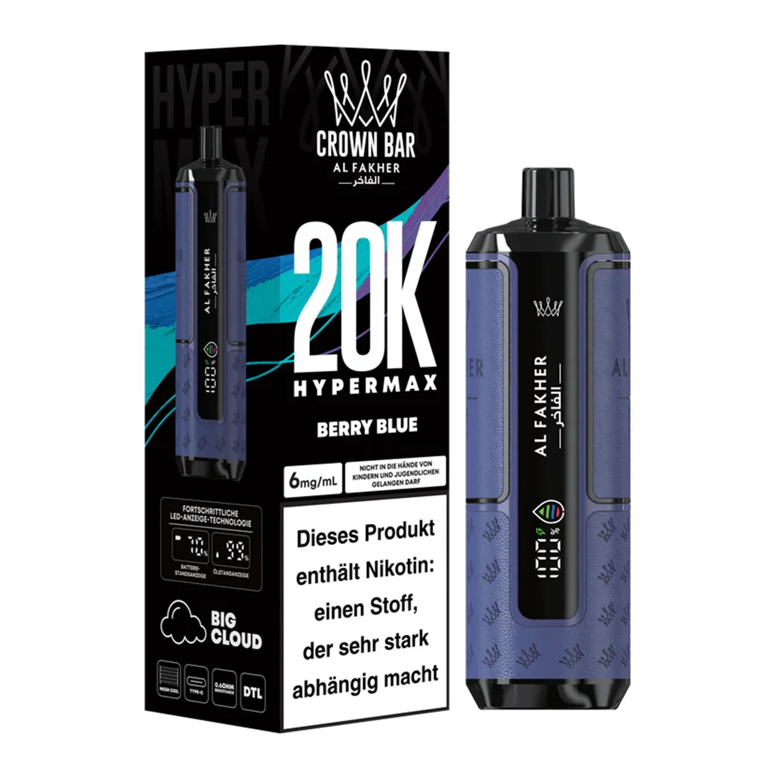 👑 Al Fakher Crown Bar Hypermax 20k – Dein Vape-Erlebnis der Extraklasse!