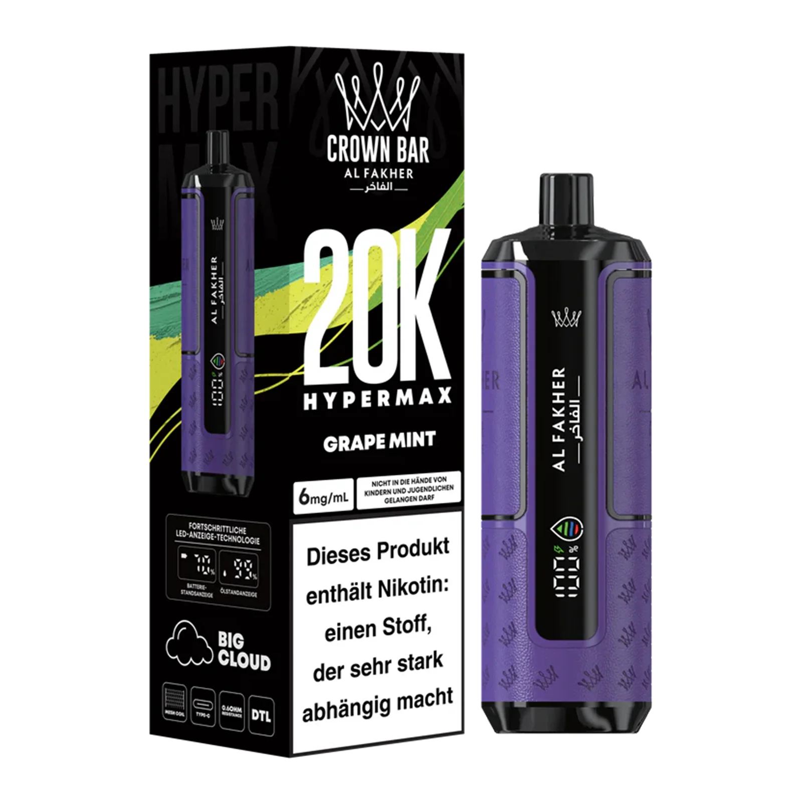 👑 Al Fakher Crown Bar Hypermax 20k – Dein Vape-Erlebnis der Extraklasse!