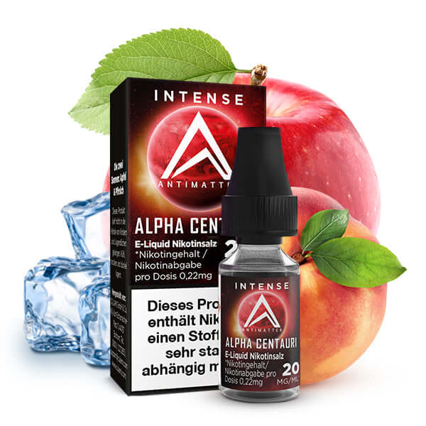 ANTIMATTER Alpha Centauri Nikotinsalz Liquid with apple and ice, intergalactic flavor experience.