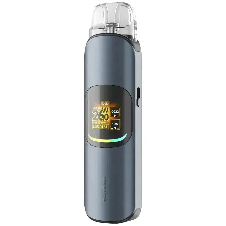 Aspire Pixo Neo E-Zigarette in sleek grey design with digital display and adjustable airflow features.