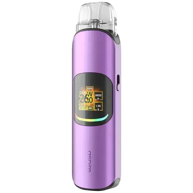 Aspire Pixo Neo E-Zigarette in purple with a color display, featuring adjustable airflow and 1300mAh battery.