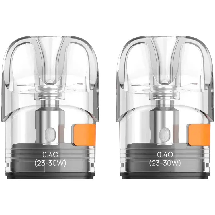 Aspire Pixo Pods 2-pack, 0.4Ω replacement pods for Pixo E-cigarette, 3ml capacity, side-fill system.