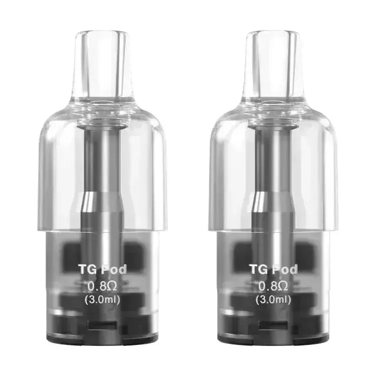 Aspire TG Pod Pack of 2, MTL Pods with 0.8 Ohm resistance for vaporizing, optimized for flavor and low vapor production.