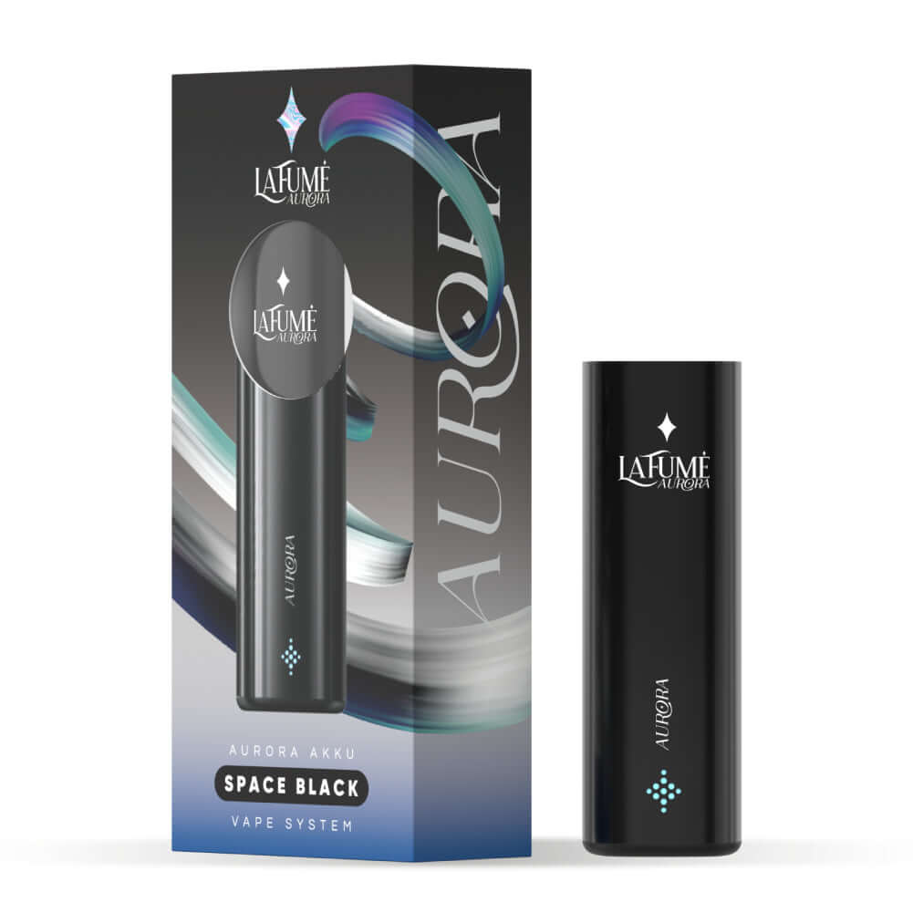 Lafume Aurora Akkuträger in Space Black with stylish packaging and modern design, perfect for eco-friendly vaping.