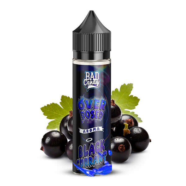BAD CANDY JUICD SERIES Blackcurrant Aroma 10 ml bottle with blackcurrants in the background.