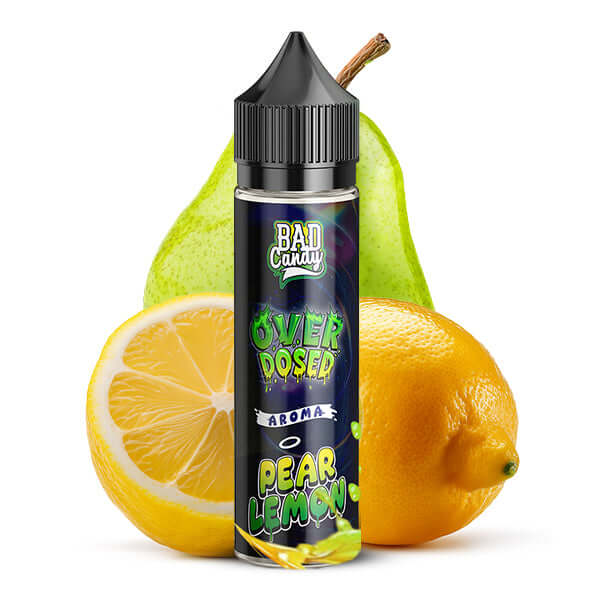 BAD CANDY JUICD SERIES Pear Lemon Aroma 10ml bottle with fresh pear and lemon background.