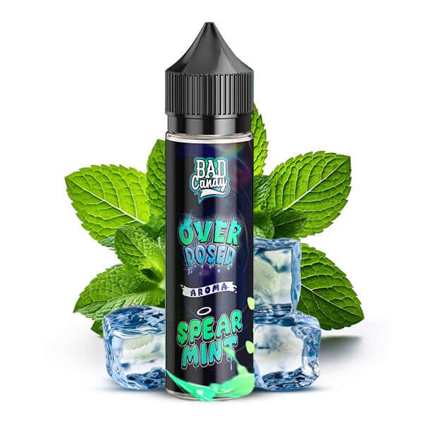 BAD CANDY Overdosed Spearmint Aroma 10ml with fresh mint leaves and ice cubes, perfect for E-Zigaretten.
