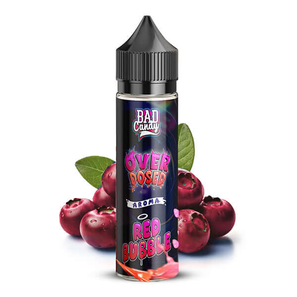 BAD CANDY Red Bubble Aroma 10ml bottle with berries, colorful packaging, and bubblegum flavor.