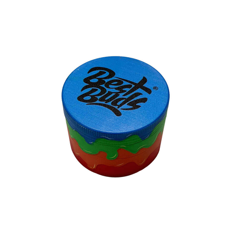 Best Buds colorful grinder featuring a blue top and vibrant layers for efficient herb grinding.