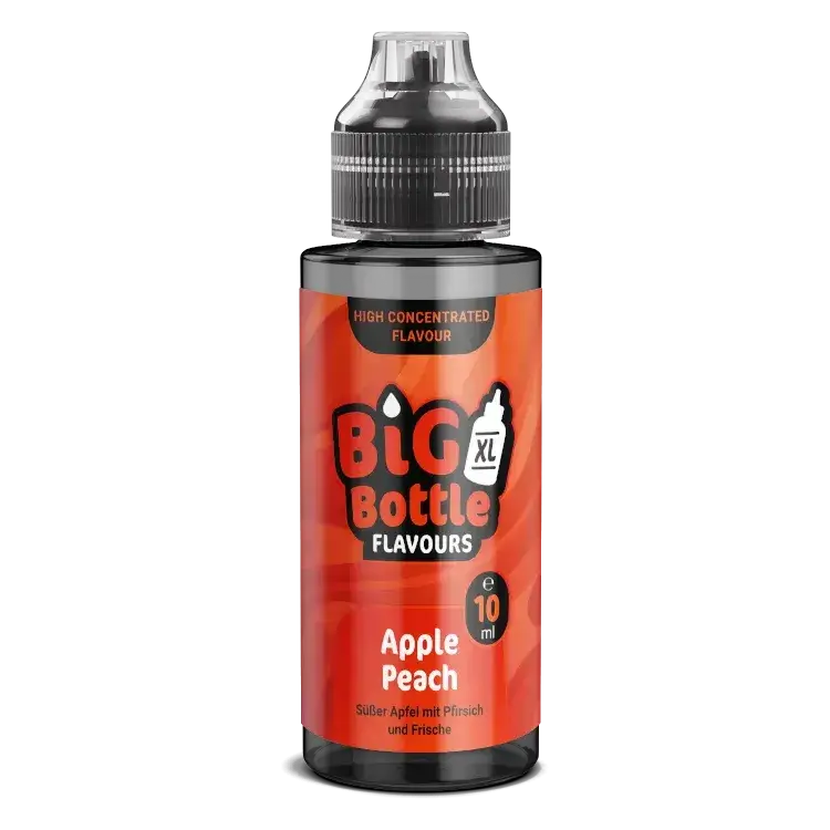 Big Bottle Apple Peach Aroma 10 ml, vibrant packaging showcasing fruity flavor blend of apple and peach.