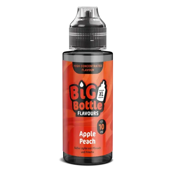 Big Bottle Apple Peach Aroma 10 ml, vibrant packaging showcasing fruity flavor blend of apple and peach.