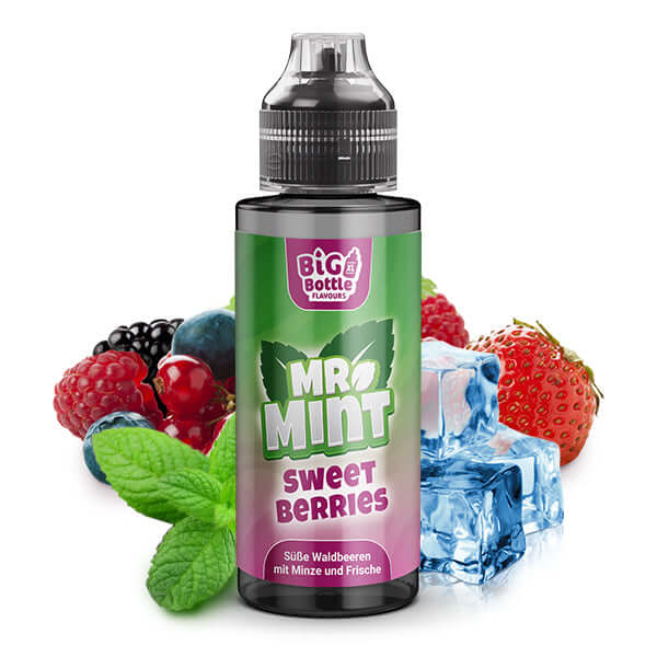 MR. MINT by BIG BOTTLE Sweet Berries Aroma 10ml with berries and mint leaves, representing fresh and fruity vape experience.