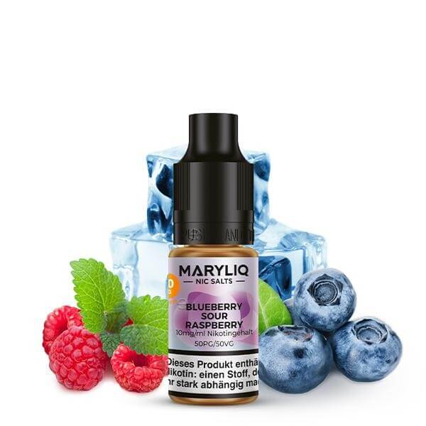MARYLIQ Blueberry Sour Raspberry Nikotinsalz Liquid with blueberries and raspberries, highlighting fruity freshness.