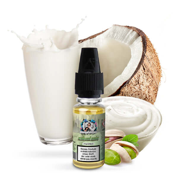 DAMPFDIDAS Kokostazie Liquid with coconut, pistachio milk, and creamy texture for an exotic vaping experience.