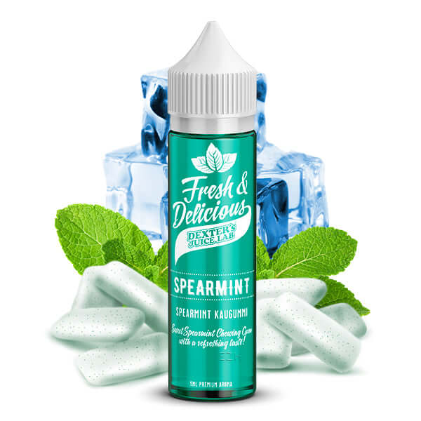 DEXTER'S JUICE LAB Fresh & Delicious Spearmint Aroma 5ml bottle with mint leaves and ice