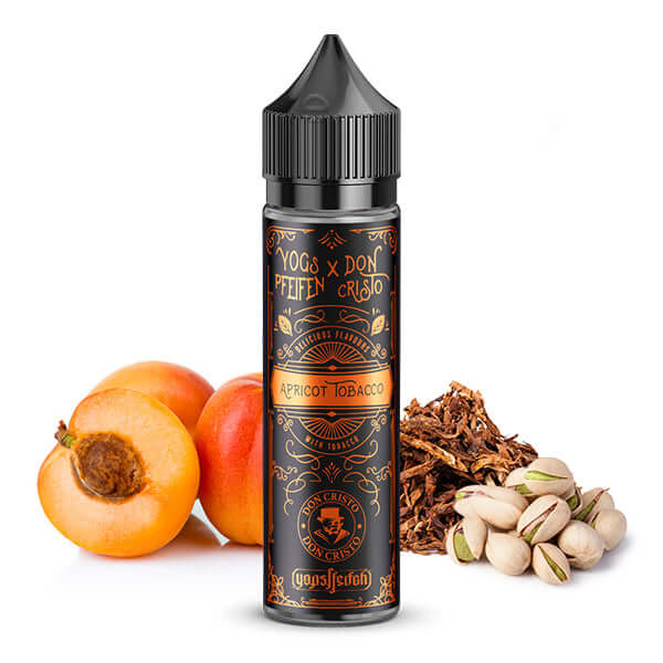 DON CRISTO X YOGS PFEIFEN Apricot Tobacco Aroma 10ml with apricots, tobacco, and pistachios in background.